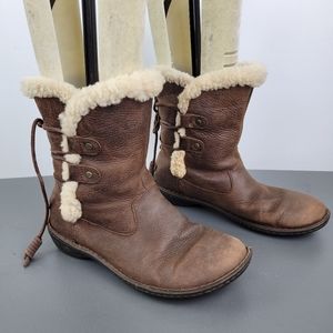 UGG Acadia Brown Leather Sherpa Boots